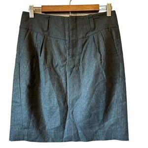 Pleated Wool Skirt, Gray‎ Career Skirt, Pockets, Minimalist, School Uniform